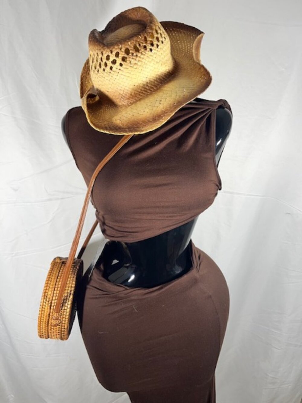 Shein Brown Ribbed 2-Piece Bodycon Set - Ruched Top & Maxi Skirt - Size S - NWT